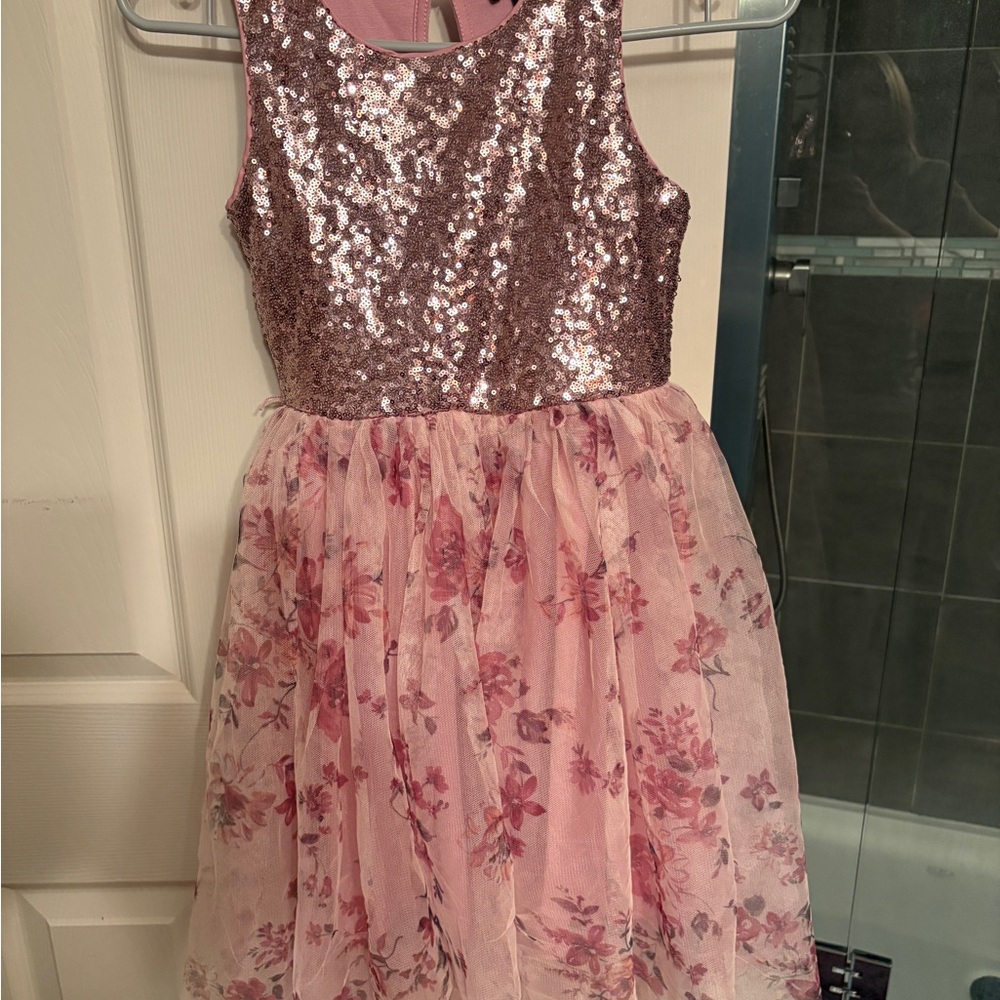 Lilt Pink short Sequin and Floral Kids Dress Sz10